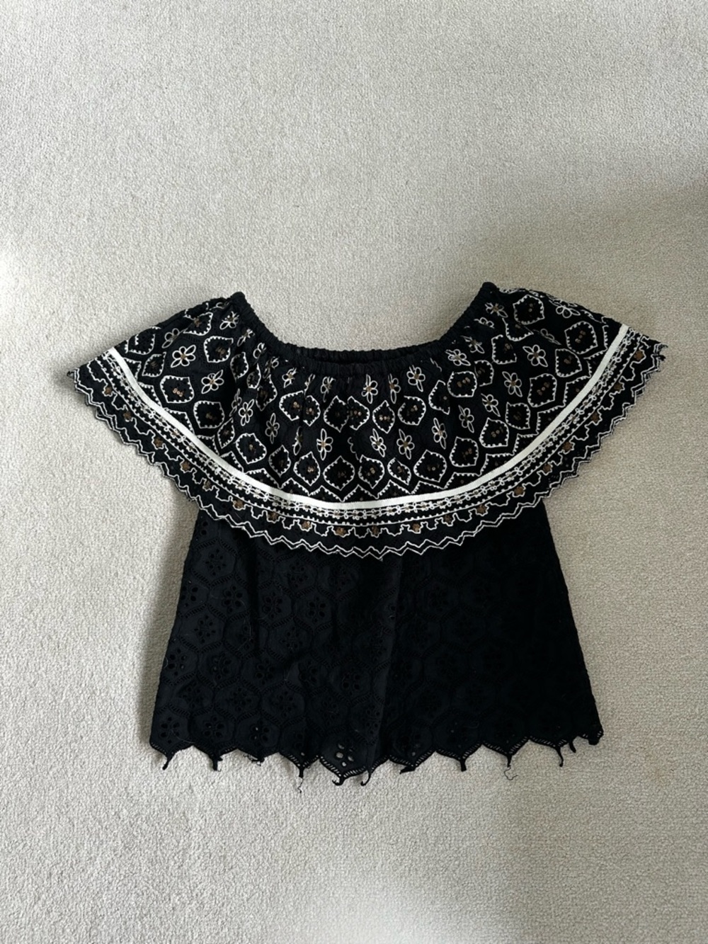 Anthropologie Hemant & Nandita Black Embroidered Off-Shoulder Top